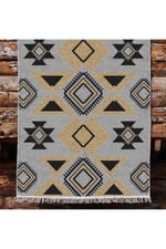 Cotton Kilim 49 Gri Zeminli Geneleksel Motifler Modern Dekoratif Yıkanabilen Dokuma Kilim