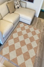Cotton Kilim 5 Hardal Krem Tonunda Geometrik Desenli Dekoratif Yıkanabilen Dokuma Taban Kilim