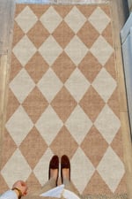 Cotton Kilim 5 Hardal Krem Tonunda Geometrik Desenli Dekoratif Yıkanabilen Dokuma Taban Kilim
