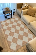 Cotton Kilim 5 Hardal Krem Tonunda Geometrik Desenli Dekoratif Yıkanabilen Dokuma Taban Kilim