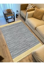 Cotton Kilim 50 Gri Hardal Zeminli Geneleksel Motifler Modern Dekoratif Yıkanabilen Dokuma Kilim