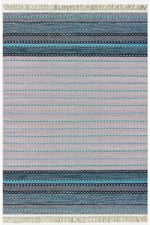 Cotton Kilim 52 Mavi Ve Gri Zeminli Geneleksel Motifler Modern Dekoratif Yıkanabilen Dokuma Kilim