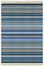 Cotton Kilim 6 Mavi Tonunda Geometrik Desenli Dekoratif Yıkanabilen Dokuma Taban Kilim