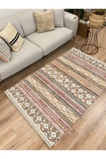 Cotton Kilim 63 Multu Iskandinav Motifler Modern Dekoratif Saçaklı Yıkanabilen Dokuma Kilim