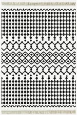 Cotton Kilim 65 Siyah Iskandinav Motifler Modern Dekoratif Saçaklı Yıkanabilen Dokuma Kilim