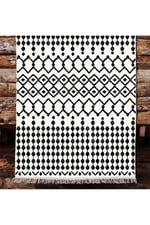 Cotton Kilim 65 Siyah Iskandinav Motifler Modern Dekoratif Saçaklı Yıkanabilen Dokuma Kilim