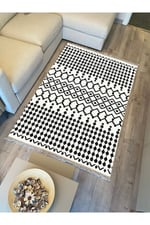 Cotton Kilim 65 Siyah Iskandinav Motifler Modern Dekoratif Saçaklı Yıkanabilen Dokuma Kilim