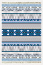 Cotton Kilim 78 Mavi ve beyaz Tonlarında Etnik Bohem Stil Pamuk Taban