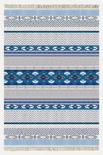 Cotton Kilim 78 Mavi ve beyaz Tonlarında Etnik Bohem Stil Pamuk Taban