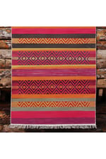 Cotton Kilim 8 Fuşya Multy Tonunda Geometrik Desenli Dekoratif Yıkanabilen Dokuma Taban Kilim
