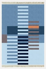 Cotton Kilim 81 Mavi Tonlarında  Etnik Boho Stil Pamuk Taban