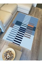 Cotton Kilim 81 Mavi Tonlarında  Etnik Boho Stil Pamuk Taban