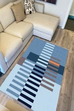 Cotton Kilim 81 Mavi Tonlarında  Etnik Boho Stil Pamuk Taban