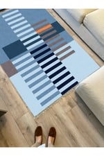 Cotton Kilim 81 Mavi Tonlarında  Etnik Boho Stil Pamuk Taban