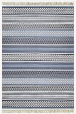 Cotton Kilim 9 Mavi Tonunda Geometrik Desenli Dekoratif Yıkanabilen Dokuma Taban Kilim