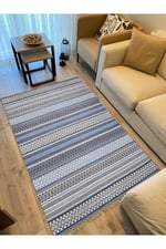 Cotton Kilim 9 Mavi Tonunda Geometrik Desenli Dekoratif Yıkanabilen Dokuma Taban Kilim