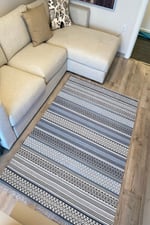 Cotton Kilim 9 Mavi Tonunda Geometrik Desenli Dekoratif Yıkanabilen Dokuma Taban Kilim