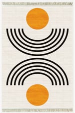 Cotton kilim Krem Tonunda Geometrik Desenli Dekoratif Yıkanabilen Dokuma Taban Kilim