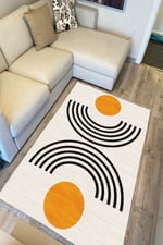 Cotton kilim Krem Tonunda Geometrik Desenli Dekoratif Yıkanabilen Dokuma Taban Kilim