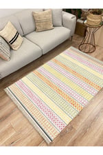 Cotton Kilim35 Renklı Modern Desenli Dekoratif Yıkanabilen Dokuma Taban Kilim