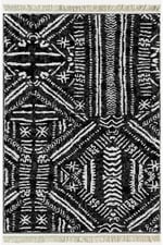Cotton Kilim46 Siyah Zeminli Geneleksel Motifler Modern Dekoratif Yıkanabilen Dokuma Kilim