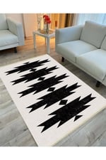 Cotton Serisi Açık Gri Ve Siyah Tonunda Geometrik Desen Dekoratif Dokuma Taban Kilim