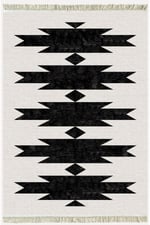 Cotton Serisi Açık Gri Ve Siyah Tonunda Geometrik Desen Dekoratif Dokuma Taban Kilim