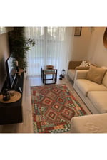 Cotton Serisi Açık Mavi Tonunda Baklavalı Geometrik Desen Dekoratif Dokuma Taban Kilim