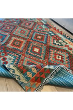 Cotton Serisi Açık Mavi Tonunda Baklavalı Geometrik Desen Dekoratif Dokuma Taban Kilim