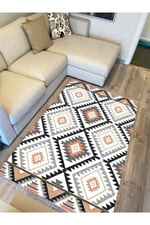 Cotton Serisi Baklava Desenli Eskitme Desenli Dekoratif Dokuma Taban Kilim