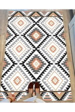 Cotton Serisi Baklava Desenli Eskitme Desenli Dekoratif Dokuma Taban Kilim