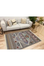 Cotton Serisi Eski Çağ Motifli Eskitme Otantik Desen Dekoratif Dokuma Taban Kilim