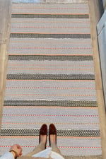 Cotton Serisi Gri Tonlarında Düz Çıtır Çizgili Multy Ponponlu Dekoratif Dokuma Taban Kilim