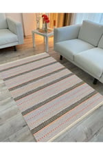 Cotton Serisi Gri Tonlarında Düz Çıtır Çizgili Multy Ponponlu Dekoratif Dokuma Taban Kilim