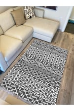 Cotton Serisi Gri Tonlarında Geometrik Çıtır Desen Dekoratif Dokuma Taban Kilim
