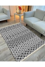 Cotton Serisi Gri Tonlarında Geometrik Çıtır Desen Dekoratif Dokuma Taban Kilim