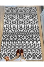 Cotton Serisi Gri Tonlarında Geometrik Çıtır Desen Dekoratif Dokuma Taban Kilim