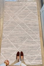 Cotton Serisi Gri Tonlarında Hasır Çizgileri Eskitme Desen Dekoratif Dokuma Taban Kilim