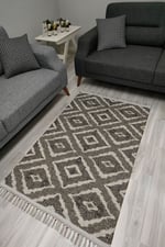 Cotton Serisi Gri Tonlarında Otantik Üçgen Desenli Dekoratif Dokuma Taban Kilim