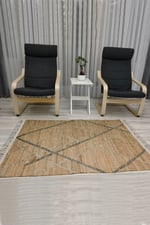 Cotton Serisi Gri Ve Kahve Tonlarında Eskitme Otantik Desen Dekoratif Dokuma Taban Kilim