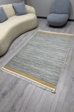 Cotton Serisi Hardal Gri Tonlarında Örgü Görümlü Otantik Dekoratif Dokuma Taban Kilim