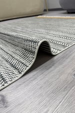 Cotton Serisi Hardal Gri Tonlarında Örgü Görümlü Otantik Dekoratif Dokuma Taban Kilim