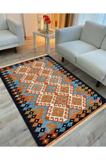 Cotton Serisi Hardal Tonlarında Bordür Desenli Dekoratif Dokuma Taban Kilim