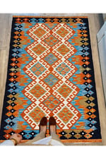 Cotton Serisi Hardal Tonlarında Bordür Desenli Dekoratif Dokuma Taban Kilim