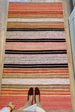 Cotton Serisi Hasır Görümlü Çıtır Düz Çizgili Eskitme Desen Dekoratif Dokuma Taban Kilim