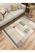 Cotton Serisi Hasır Görümlü Pachwork Eskitme Desenli Dekoratif Dokuma Taban Kilim