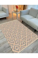 Cotton Serisi Hasır Görünümlü Çıtır Baklava Eskitme Desen Dekoratif Dokuma Taban Kilim