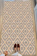 Cotton Serisi Hasır Görünümlü Çıtır Baklava Eskitme Desen Dekoratif Dokuma Taban Kilim