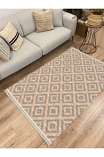 Cotton Serisi Hasır Görünümlü Çıtır Baklava Eskitme Desen Dekoratif Dokuma Taban Kilim