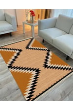 Cotton Serisi Hasır Görünümlü Geometrik Desen Dekoratif Dokuma Taban Kilim